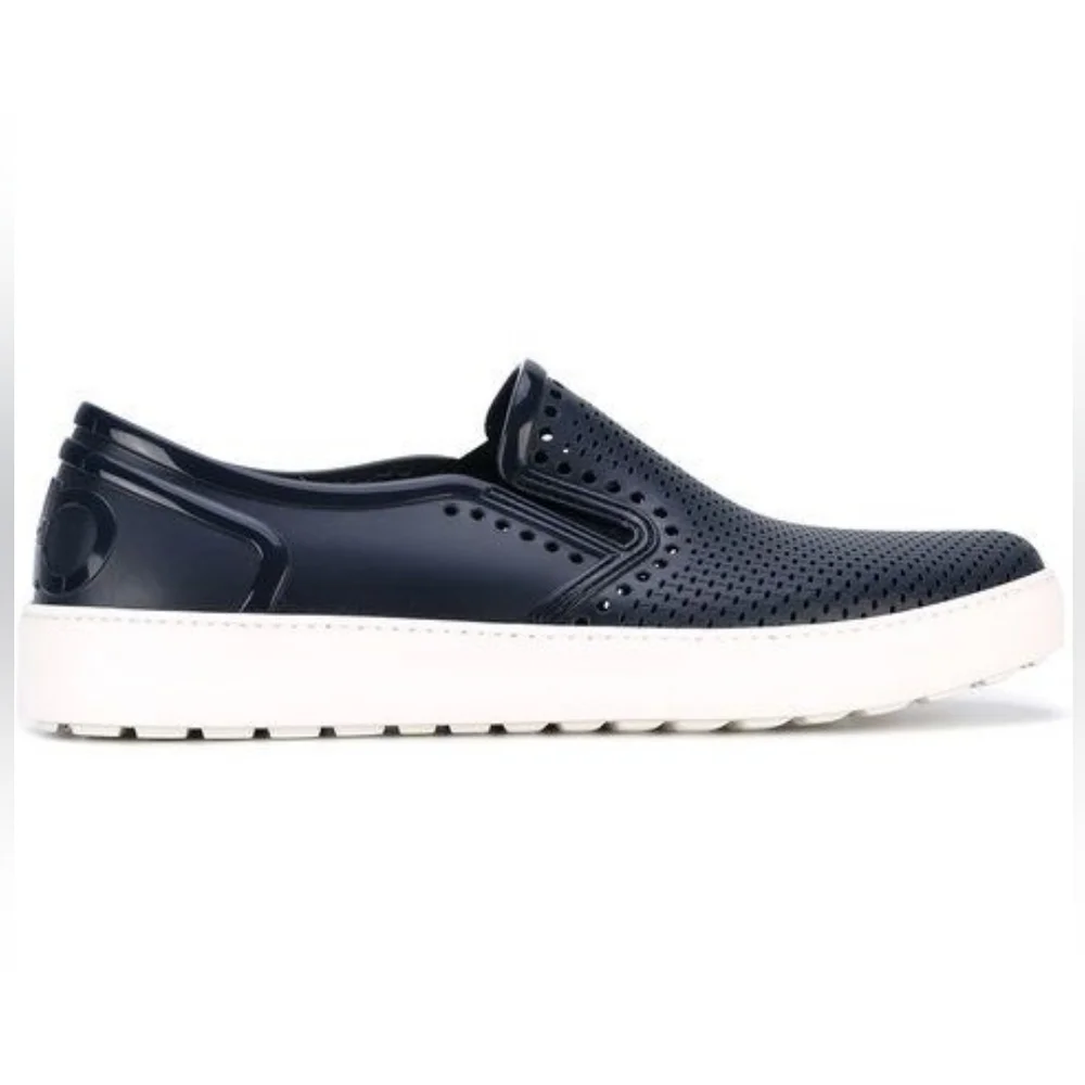 Salvatore Ferragamo 'Perforated Fury' Blue Rubber Boat Shoes Size US 9